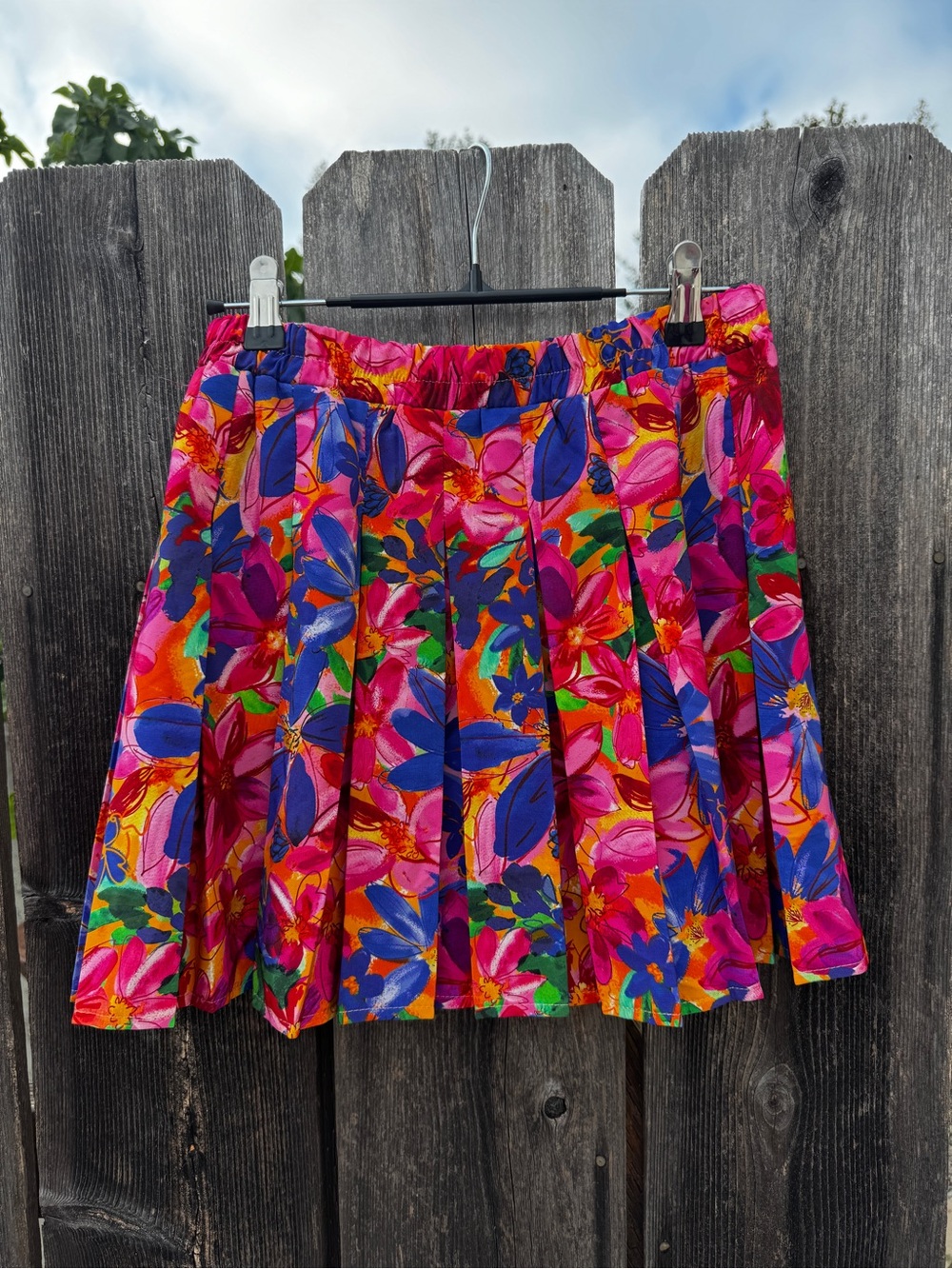 Nasty Gal Bright Floral A-Line Pleated Skirt in Pink, Blue & Orange